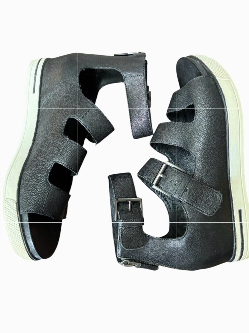 Eileen Fisher Strappy Leather Gladiator Sandals Black‎ Women's 7.5 Buckle Zip